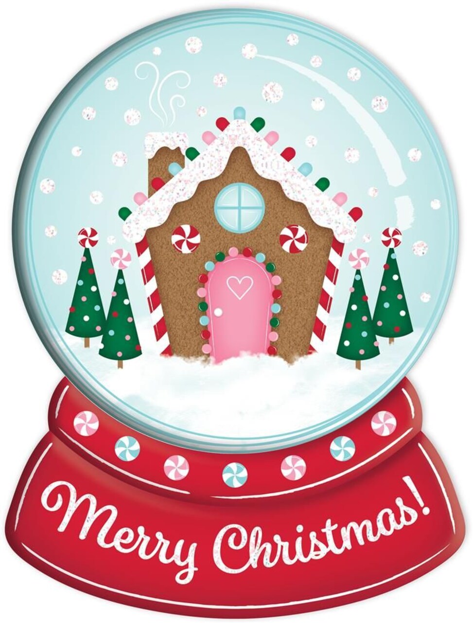 12" Metal Gingerbread Snow Globe Sign with Hanger for Christmas Wreaths, Crafts, and Decorations - Light Blue, Pink, Red, White, Green